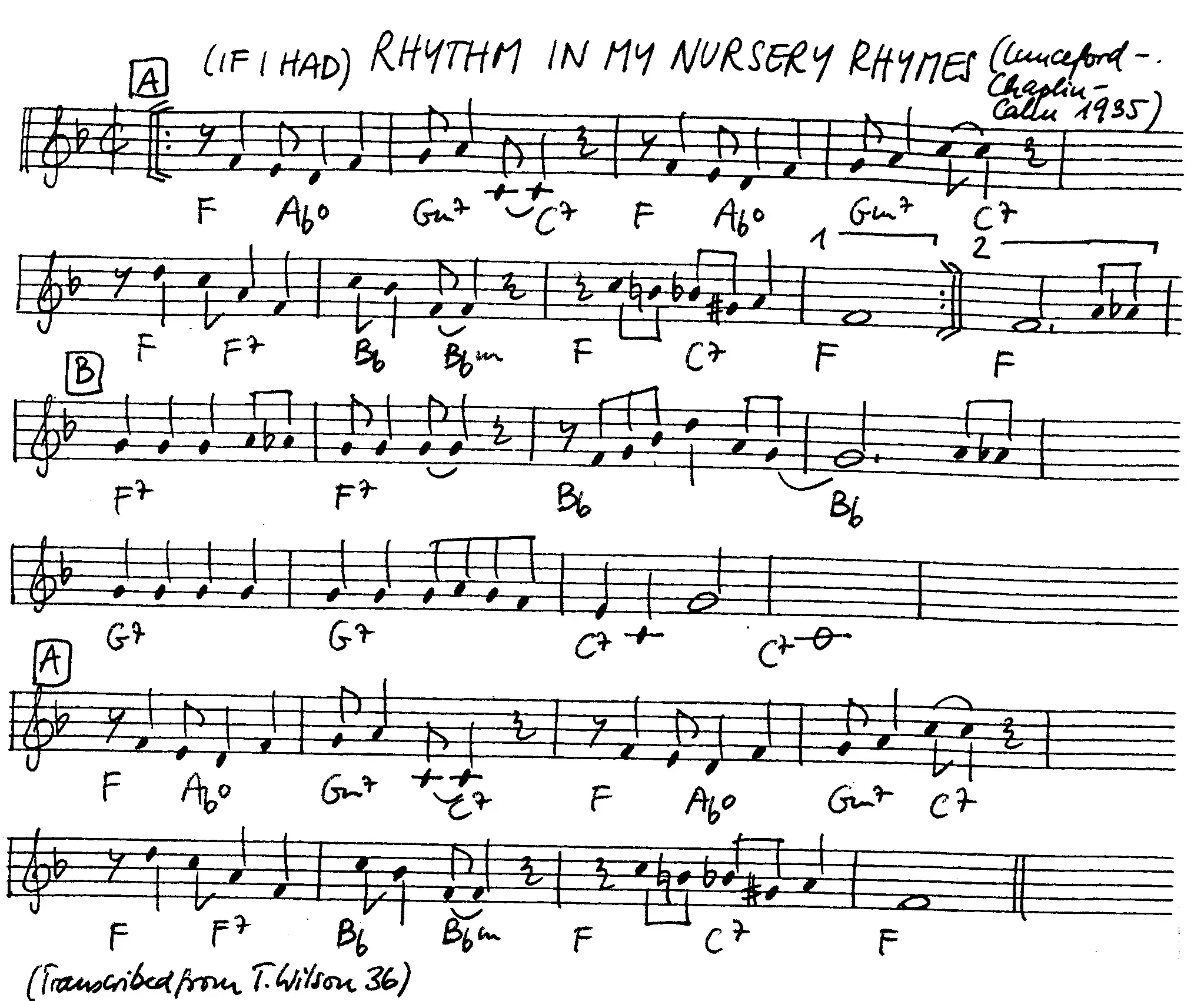 rhythm in my nursery rhymes free jazz leadsheet - Courtesy of the Jungle Jazz Band